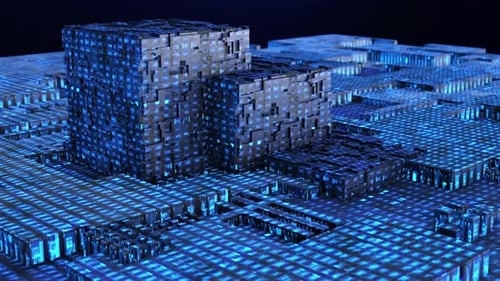 Futuristic Digital Cubes on Blue Grid Animation