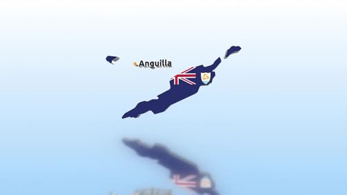 3D Anguilla Map with Flag Reveal and Country Name