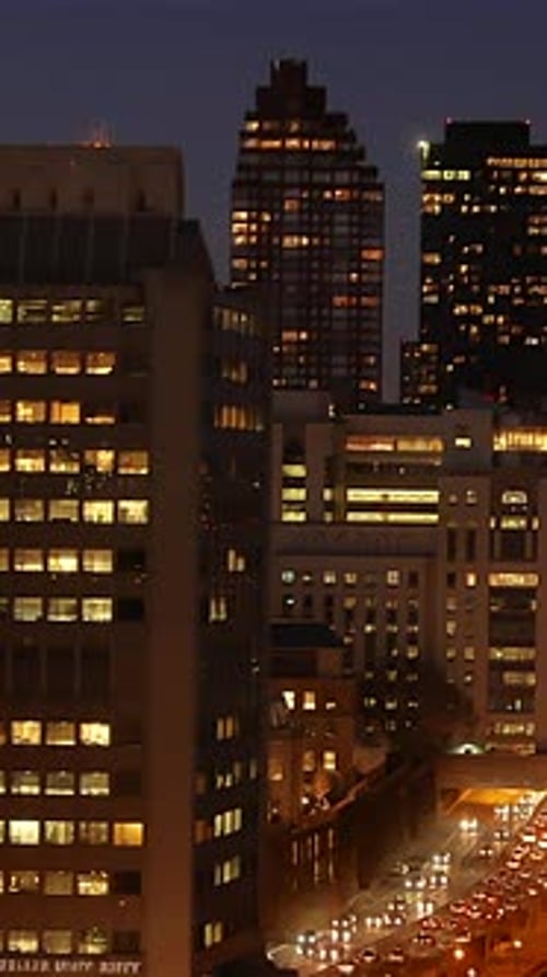 Vertical Video of Modern Urban City High Rise Buildings Real Estate