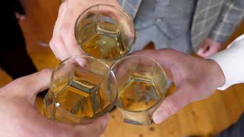Three Men clinking alcoholic drinks together