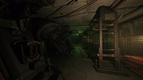 Industrial Passage Filled with Cables and Operational Equipment