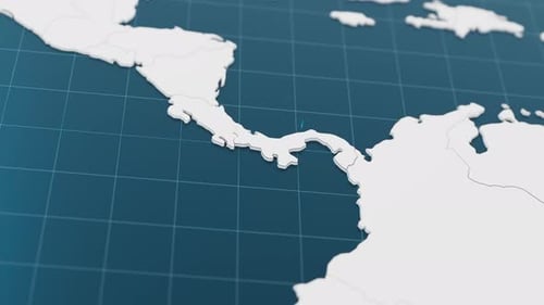 Blue Panama 3d Map with Pointer Pin Surrounded with Other Countries in White Political Map with