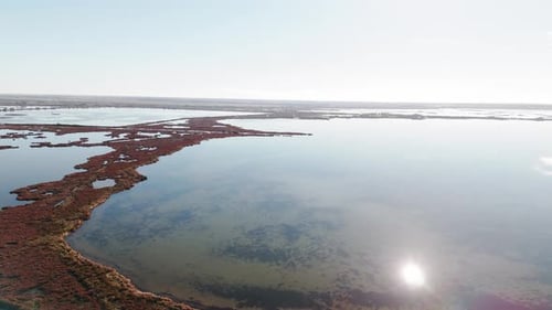 Aerial View of Coastal Landscape Water and Land