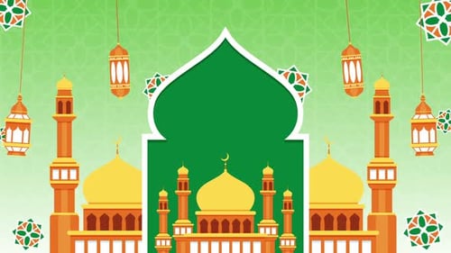 Green Eid Al Fitr Cartoon Mosque Background