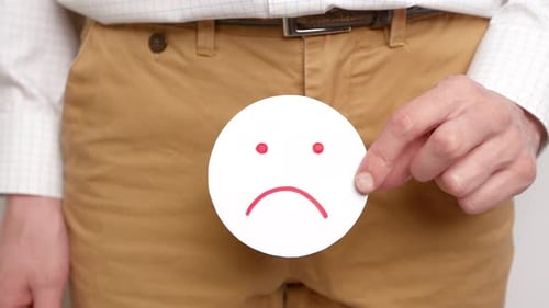 Man Holding Drawing of Sad Face Near Abdomen