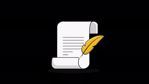Flat Design Animated Scroll and Writing Quill
