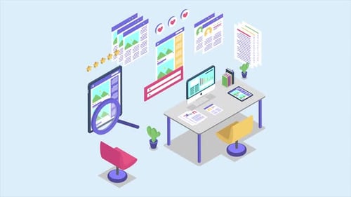 Isometric Flat Design Animation for Digital Marketing and Data Analysis