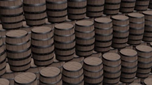 Seamless Loop Animation of Stacked Wooden Barrels