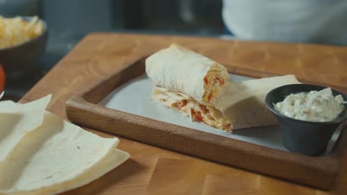 Delicious Shawarma Wraps with Basil Garnishing