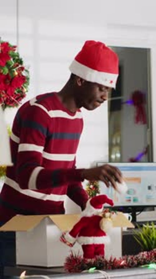 Vertical Video Man in Office Fired Before Christmas