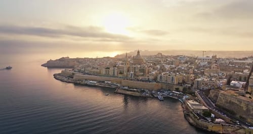 Aerial View Sunset in the Cityscape of Valletta Malta