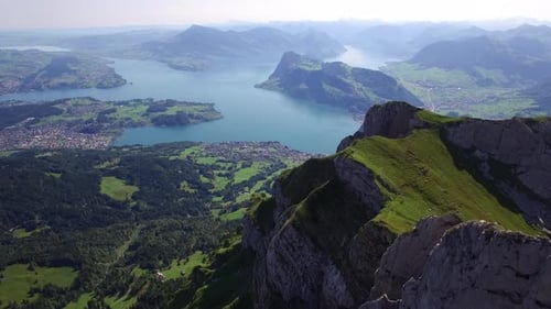 Cinematic Aerial View of Mountain Peak Landscape Scenery