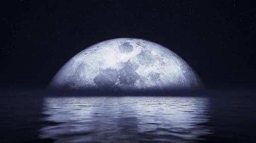 Beautiful Big Moon Reflecting On Calm Water At Night Loop
