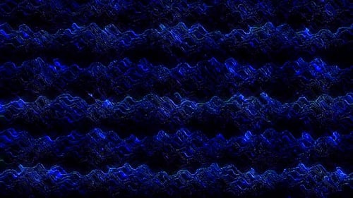 Leuchtende, leuchtende 3D-Punkte sorgen für eine blaue Linienwellenbewegung auf schwarzem Hintergrund