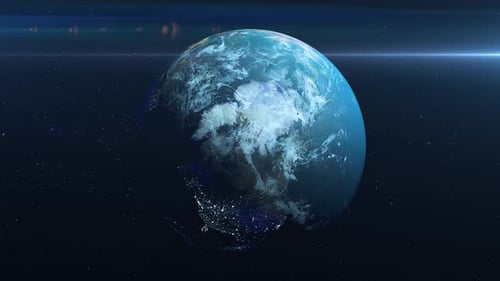 Realistic 3D Rotating Earth with City Lights from Space