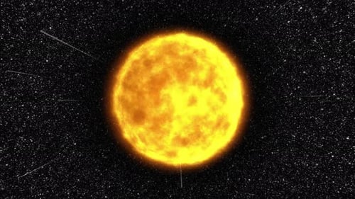 Burning Sun Star Animation – Glowing Space Astronomy Background with Stardust Zoom In Effect