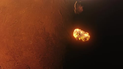 flying hot asteroid to the planet Mars