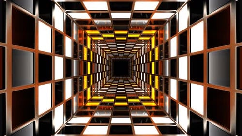 Orange And White Bright Square Screens Tunnel Background Vj Loop In 4K