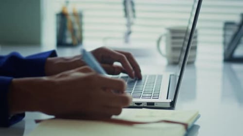 Hands of Unrecognizable Manager Sending Email on Laptop