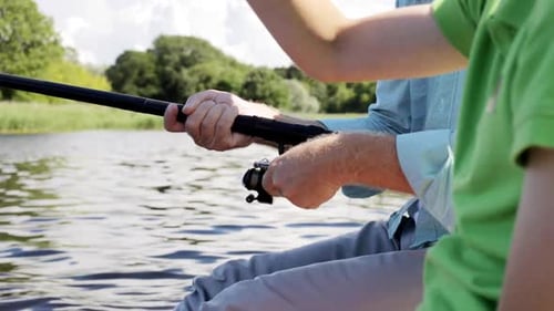 Family, Generation, Summer Holidays and People Concept - Grandfather and Grandson With