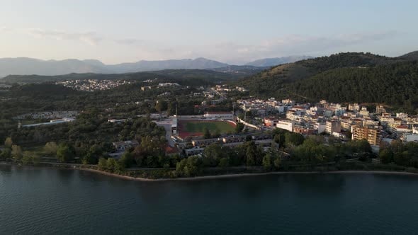 Aerial view of Igoumenitsa bay along the Ionian Sea, Epirus, Greece ...