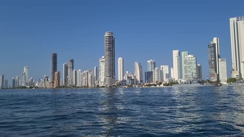 Bocagrande Hotels and Apartment Buildings in Cartagena Colombia, View From Moving Boat