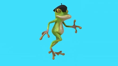 Fun 3D cartoon frog running (with alpha channel)