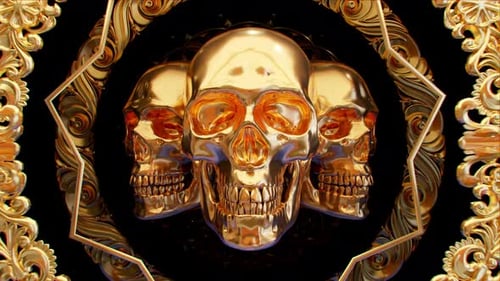 Abstract Golden Skulls 4K