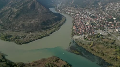 Aerial View From Jvari Monastery on the City of Mtskheta