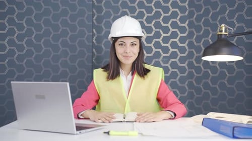 Excited woman engineer, impatient.