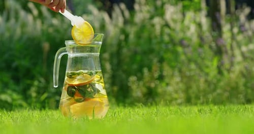 Fresh Lemonade Being Prepared on Green Grass