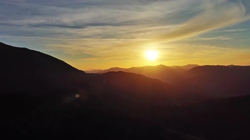 Mountain Landscape at Sunrise or Sunset Aerial Shot