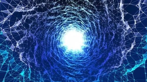 Digital Binary Data Tunnel. Abstract Movement Of Connected Dots And Lines