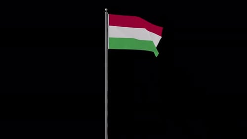 Realistic Waving Hungarian Flag on a Flagpole