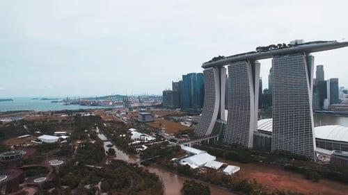 Aerial View of Marina Bay Sands and Gardens By the Bay in Singapore