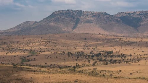 Breathtaking Wide View of African Savanna Plains and Rugged Mountains