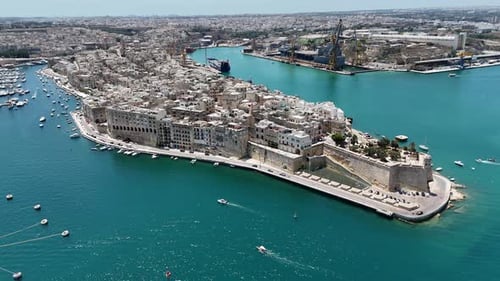 Aerial View of Valletta, Malta Showing Coastal Cityscape