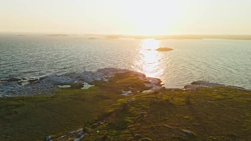 Aerial View Majestic Ocean Sunset Nova Scotia Canada