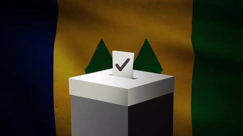 Ballot Box Voting Animation with Waving Flag Background