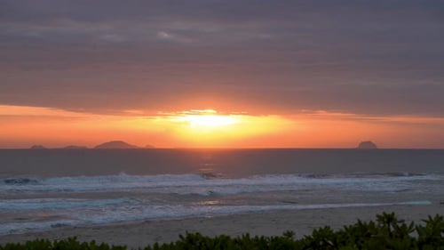 Amazingly Beautiful Yellowpink Sunrise on the Sea Coast