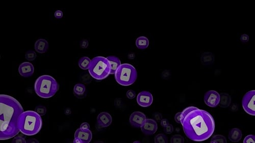 Floating Purple Play Button Spheres Animation Loop