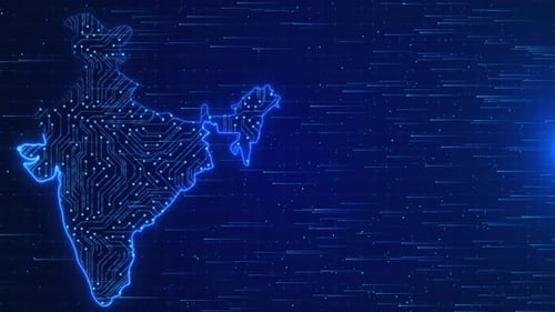 Futuristic India Map with Digital Circuit Board Technology Animation
