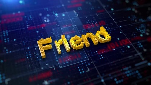 3D Pixelated Friend Text on Digital Technology Background