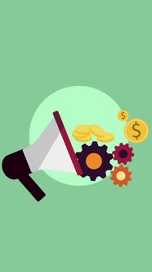 Moedas de ouro saindo do megafone vertical de marketing por e-mail