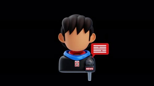3D Animated News Reporter Avatar with Speech Bubble Icon