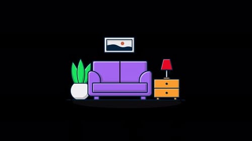 Flat Design Animated Living Room Furniture Scene