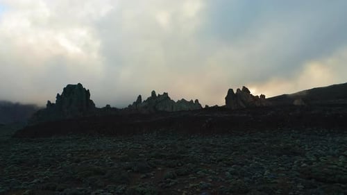 Volcanic Landscape with Rock Formations Aerial View