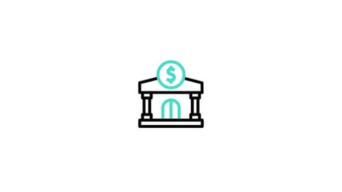 Animated Flat Design Bank Icon Line Reveal