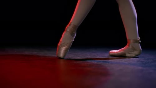 Professional Ballerina Dancing in Dance Room Closeup View of Feet Slow Motion Beautiful Classic