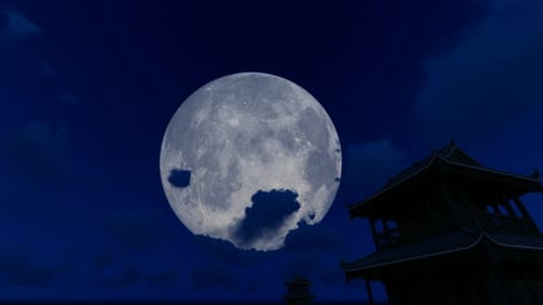 Atmospheric Full Moon Night Sky with Drifting Clouds